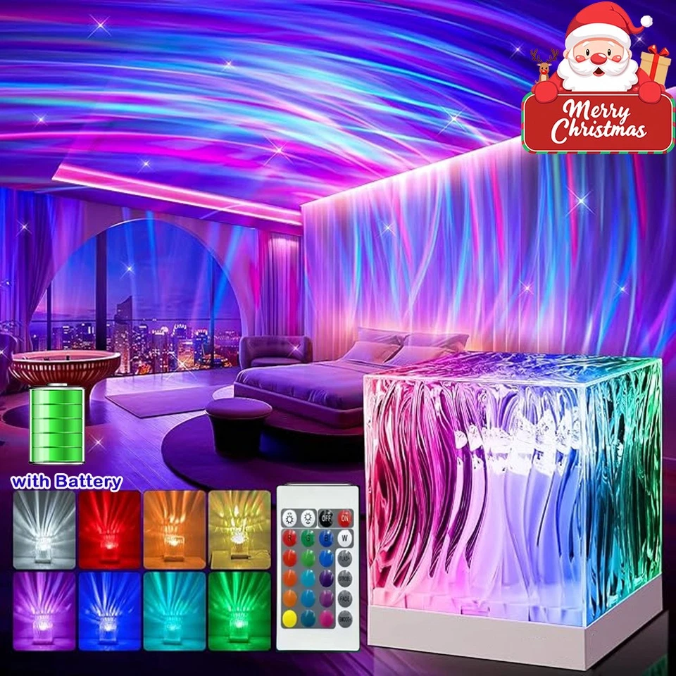 1-5Pack Cube Northern Lights Water Wave Night Light w/Remote LED Atmosphere Lamp