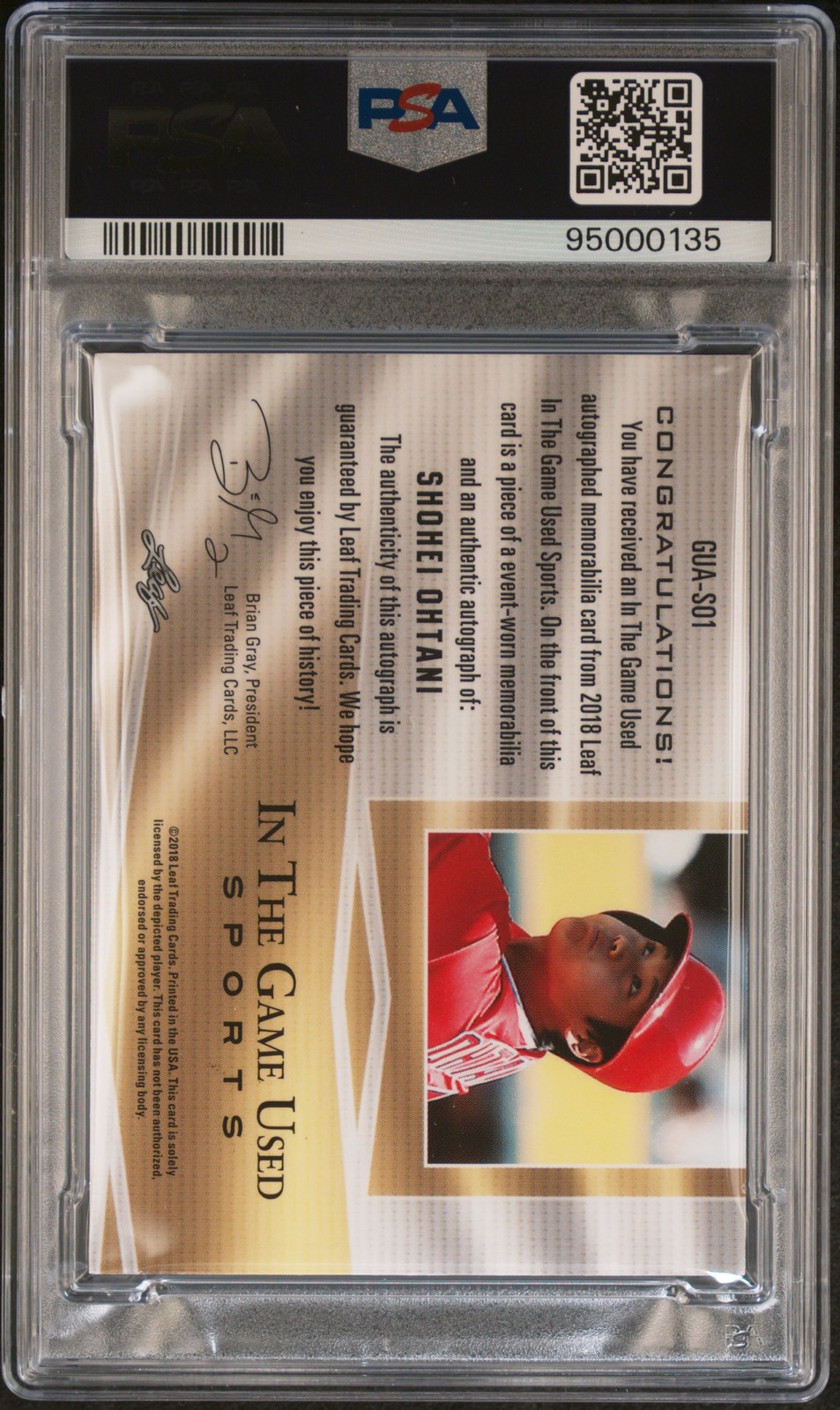 2018 LEAF IN THE GAME USED SPORTS AUTOS #SO1 SHOHEI OHTANI 9/35 PSA 7 AUTO view 2