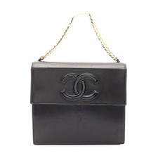 Chanel Lambskin Coco Mark Handbag Women Black One Size