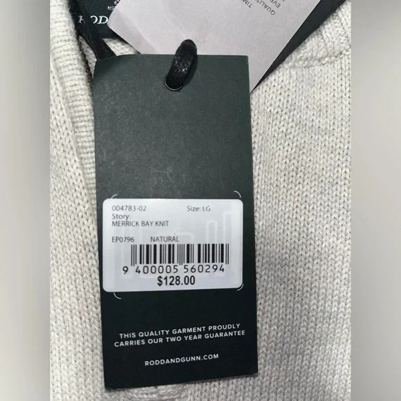 Rodd & Gunn Men’s 1/4 Zip Ivory Sweater - Large - NWT