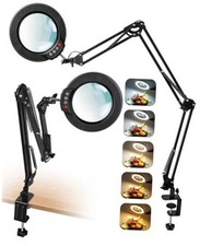10X Magnifying Glass with Light and Clamp, Ultra Long 3 Section Swing Arm LED