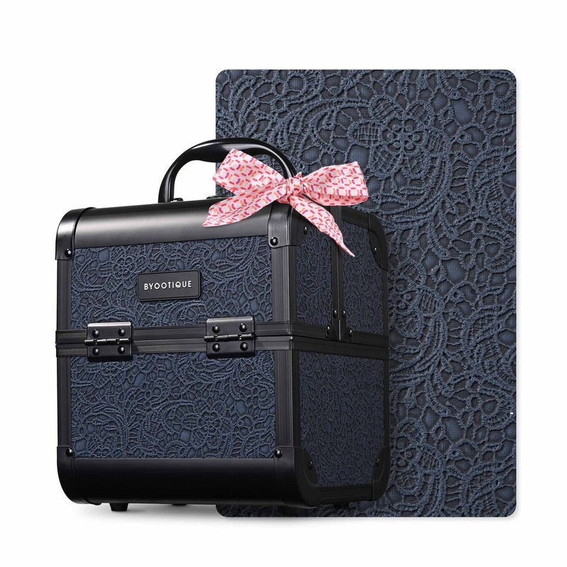 Byootique Makeup Train Case Cosmetic Organizer w/ Mirror Artist Rococo Midnight