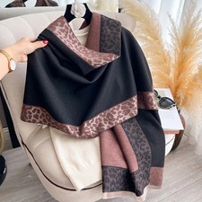 New Luxury Winter Cashmere Retro Leopard Print Scarf Women Warm Poncho