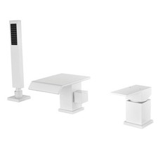 AIMADI 3 Hole Brass Tub Faucet w/ Hand Shower in White