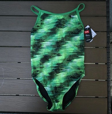 TYR Durafast Surge Green/black DiamondFit One Piece Women Swim Size 40 New
