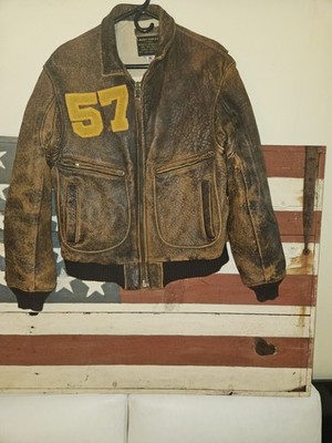 VINTAGE 1982 Avirex   Leather Jacket Mens 40 L Brown Type G-2 Navy Flight Bomber
