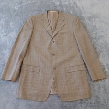 Ermenegildo Zegna Blazer Mens 44 Long Beige Plaid Wool Three Button Ventless