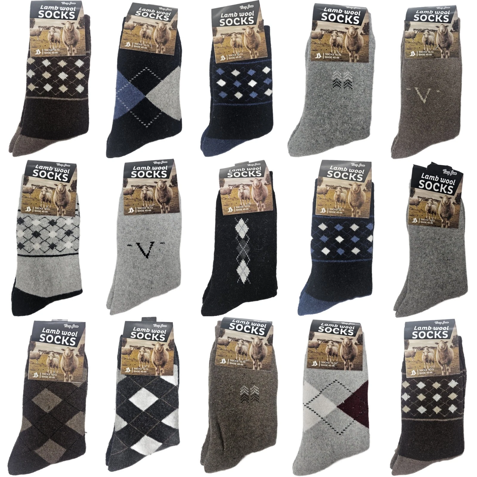 Men’s Lamb Wool Socks – Warm Thermal Winter Dress Casual Crew, Assorted 15 Pairs