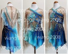 Ice Figure Skating Dress Rhythmic Gymnastics Twirling Competition blue dyeing