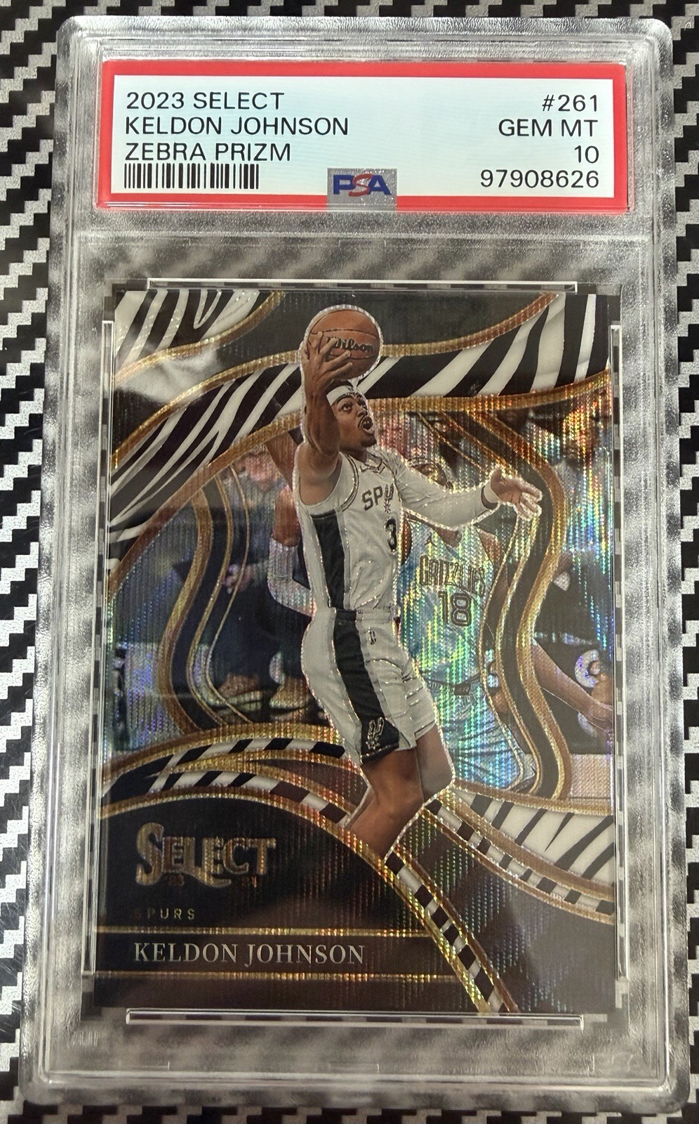 2023 Panini Select Keldon Johnson #261 Zebra Prizm PSA 10