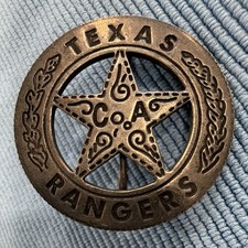 Texas Rangers Star Pin-Back Police Badge Emblem "TEXAS RANGERS" "Co. A"