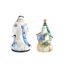 Fitz and Floyd Holiday Home Santa Salt & Pepper Set, Blue