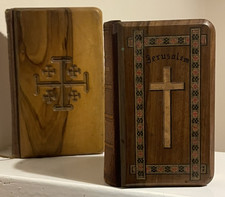 Two 19th Century Victorian Jerusalem Olivewood Book of Common Prayer Bibles