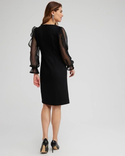 Chico’s Black Ponte Chiffon Sleeve Dress Size 00 US 2 EUC - Picture 3 of 5
