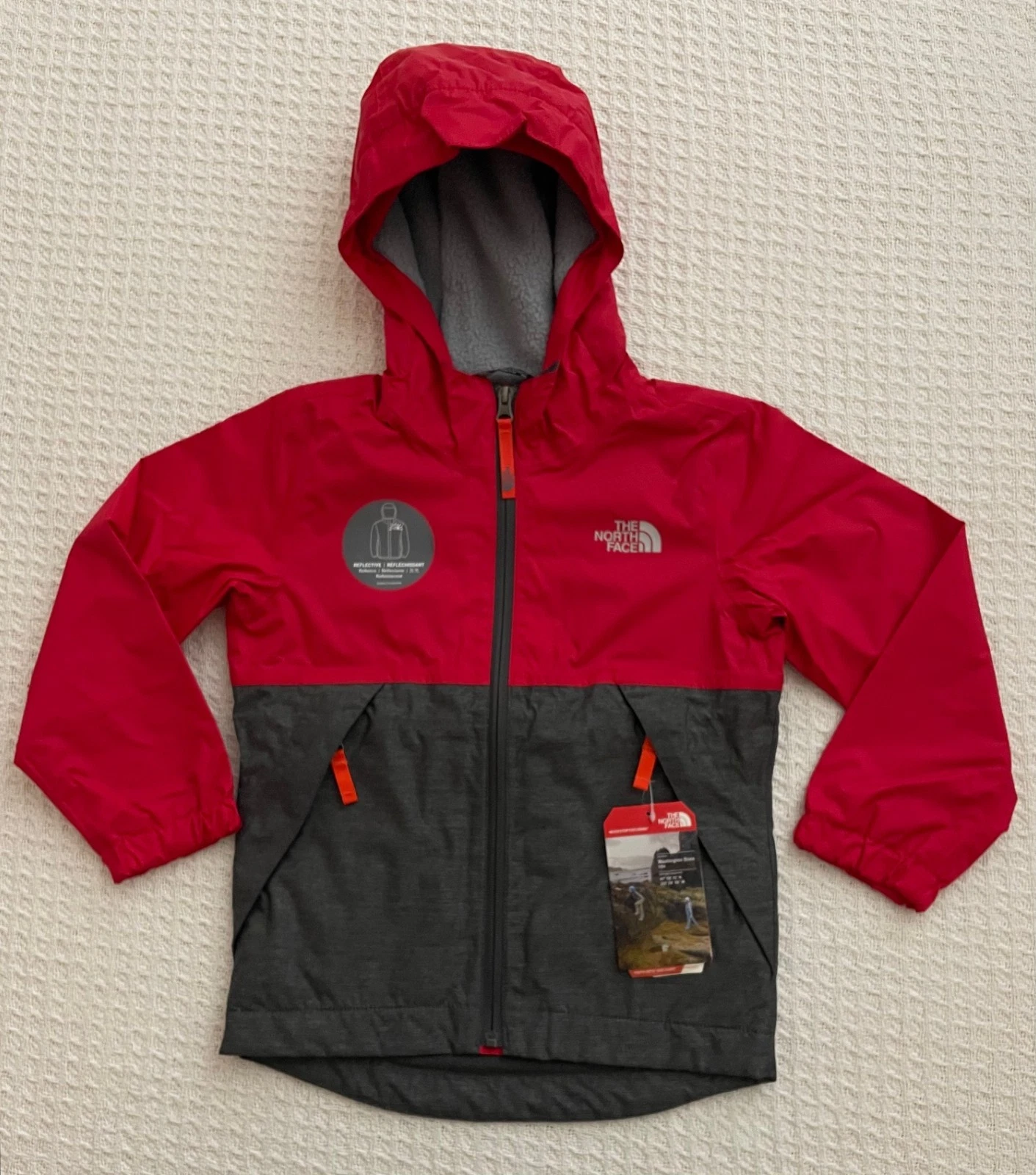 North Face Boy Warm Storm Waterproof Hooded Fleece Lined Rain Jacket -Red- XXS
