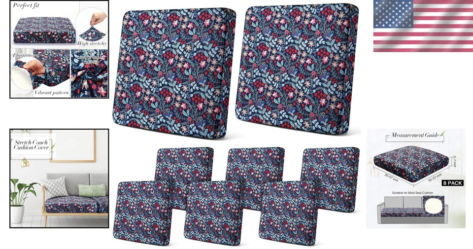 Fundas de cojín elásticas para patio de 8 piezas en cachemira - Protector exterior estilo retro Foto 2 de 4