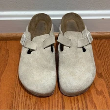 Birkenstock Boston Soft Footbed Suede Leather Antique White Size 36