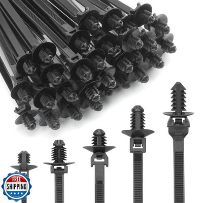 XINGO 150 PCS Push Mount Zip Ties-5 Types, Nylon Car Mount Wire Tie Snap in C