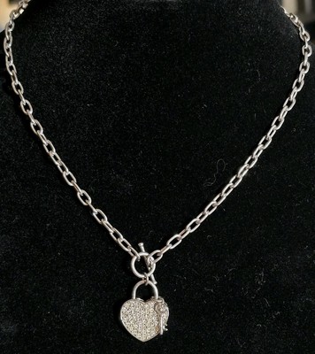 Sterling Silber 925 weiße Diamanten Herz Halskette Knebelkette 18 Zoll Schlüsselanhänger