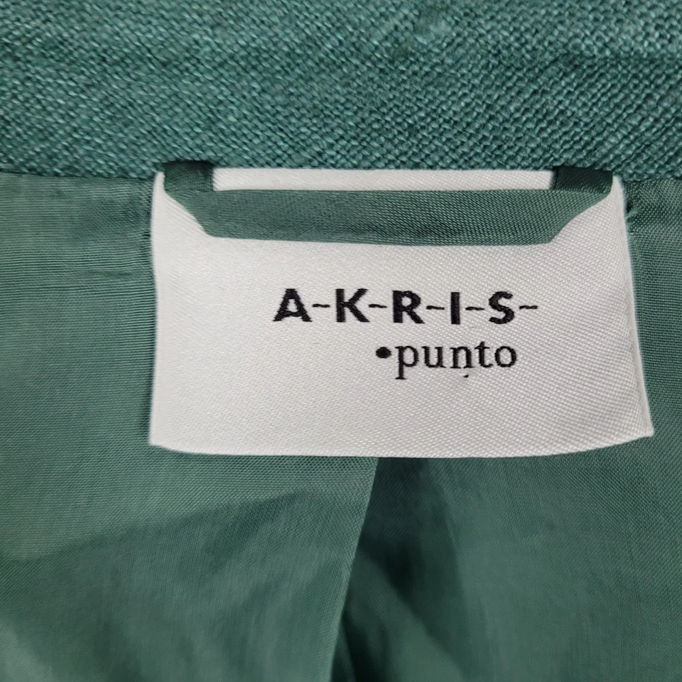 Akris Punto Green 100% Linen Hook Loop Closure Notch Suit Jacket Size 4 - Image 3 of 4
