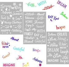 3 Pieces Plastic Painting Stencils 8 x 11 Inch Reusable Inspirational Word Stenc