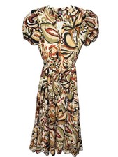 Vince Camuto XL Boho Paisley Maxi Dress Puff Sleeve Tie Tiered Prairie Fall