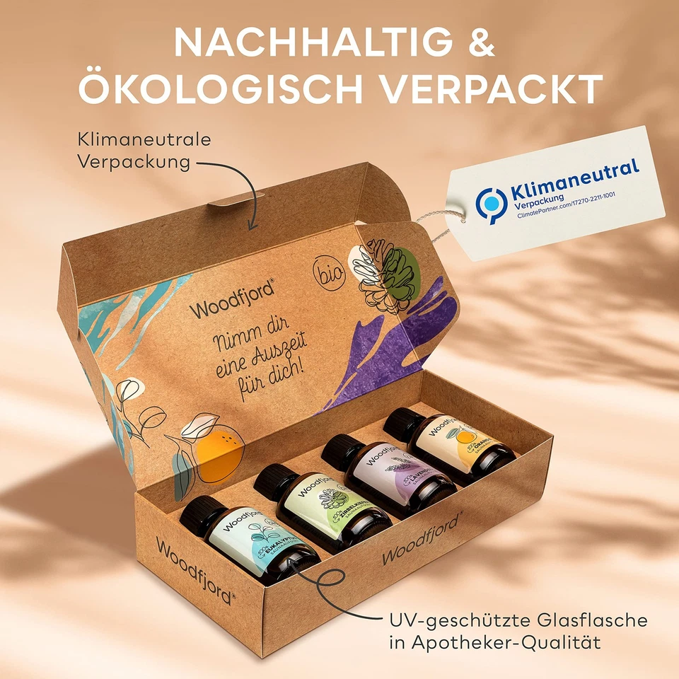 WOODFJORD Saunaaufguss Bio Set aus 4 verschiedenen Düften