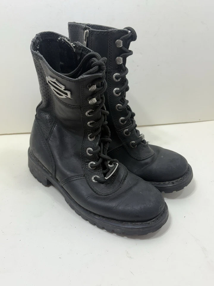 Botas de montar Harley Davidson de cuero negras con cordones y cremallera lateral para mujer talla 7 Foto 3 de 4