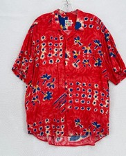 Vintage Jams World Mens Red Blue Abstract Floral Hawaiian Shirt Sz L