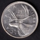 Canada 1958 25c Twenty Five Cent Silver Coin Queen Victoria II .800 Silver