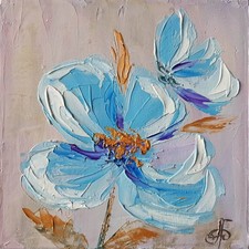 Blue Flower Original Oil Painting Floral Impressionist Canvas Art Gift Decor