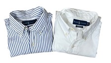 2 Ralph Lauren Button Down Shirts Men's 16 1/2 Blue White READ Classic Fit