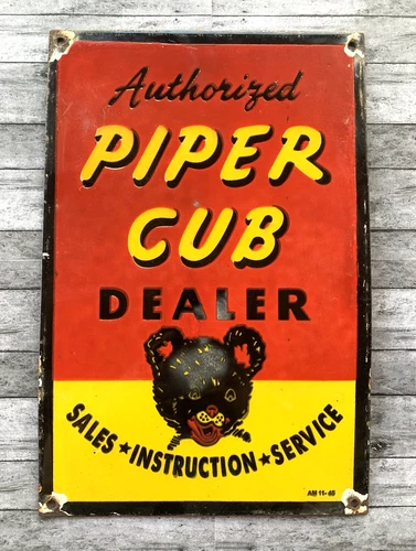 VINTAGE PIPER CUB DEALER GASOLINE GAS PUMP STATION PORCELAIN MOTOR OIL SIGN