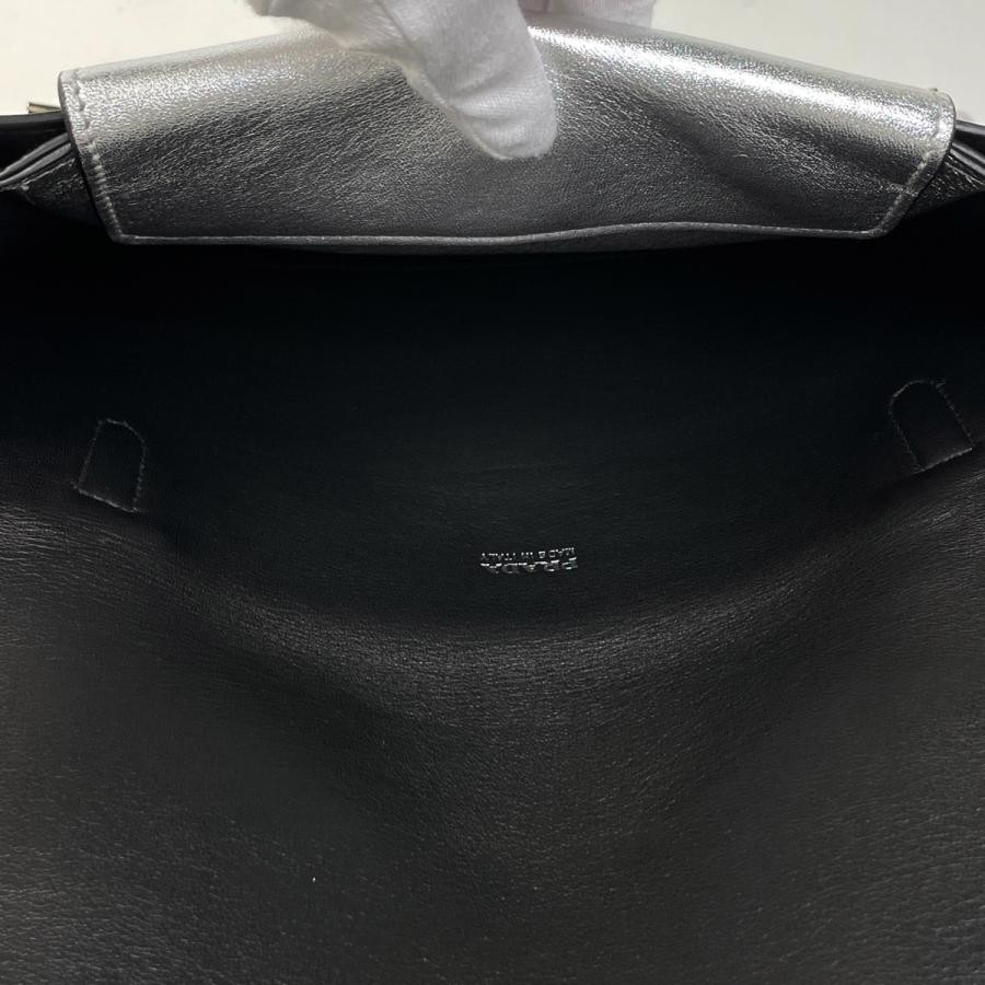 PRADA Chain Shoulder Bag Leather Silver 25cm #BS1549 thumbnail 8