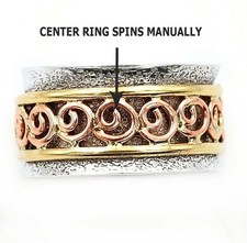 Trójkolorowy pierścień do medytacji Spinner 925 srebro szterlingowe rozmiar 6,5,