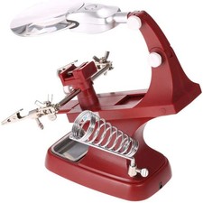 Helping Hand Magnifier Station with 2 LED For Soldering, Repair DIY Red