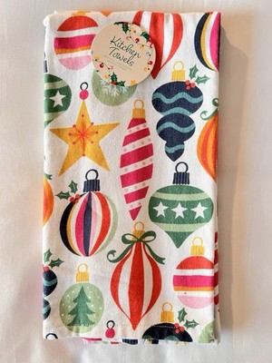 CHRISTMAS Ornaments Kitchen Towel S/2 COLORFUL 20 x 28 HOSTESS Secret Santa GIFT