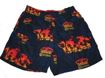 Corona Extra Mens L Swim Trunks Board Shorts    Palm Trees  Sunset NWT