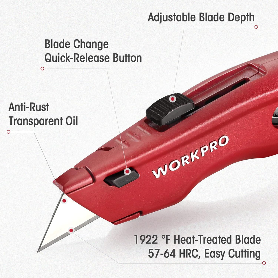 Heavey Box WORKPRO Premium Utility Knife, Retractable All Metal Heavy Duty Box ...