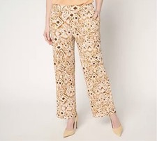 Susan Graver Size M Regular Print Liquid Knit Wide Leg Woodblock Pants A692179