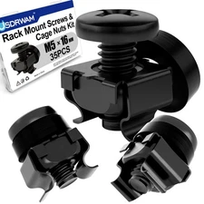 35 Pack M5 x 20mm Rack Mount Cage Nuts, Screws, Washers, Black Zinc, Steel