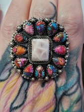 Dahlia Pink Larimar SS 925 Adjustable Cluster Statement Southwestern Ring