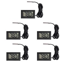 5Pcs Black Digital LCD Thermometer Temperature Monitor with External Probe