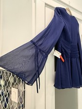IEENA FOR MAC DUGGAL SIZE 2 PLEATED BELL SLEEVE CHIFFON MINI DRESS Retail $298