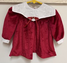 Vintage Little Lass Red Velvet w/ Eyelet Dress Baby Girls Christmas Holiday 12M