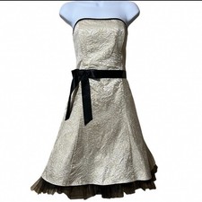 VTG Jessica McClintock Gunne Sax Strapless Floral Metallic Brocade Dress 7 Tulle