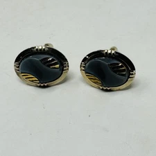Vintage gold-tone & Gray Men’s Oval Cufflinks Classic Charity Elegant Black Tie