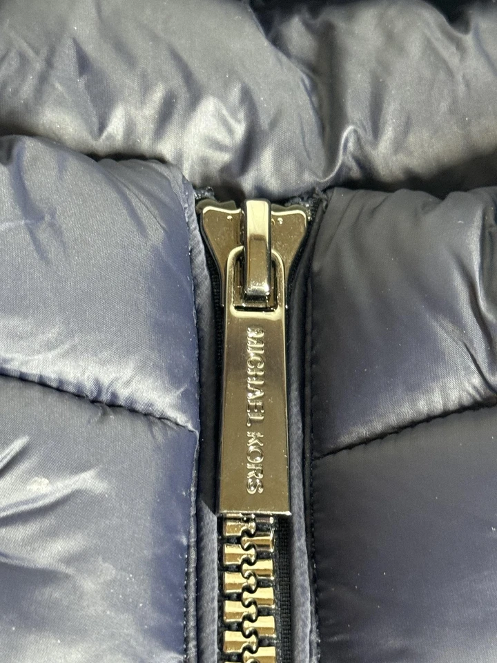 Abrigo Michael Michael Kors Mujer Pequeño Azul Embalable Con Capucha Acolchado Puffer Largo Foto 4 de 4