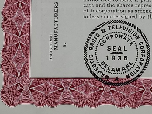 1949 Stock Certificate Majestic Radio & Television Corp #PJ6075 - Picture 7 of 9