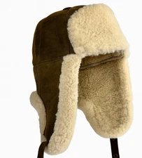 Real Shearling Leather Aviator Hat — Handmade  Warm Winter Trapper Hat